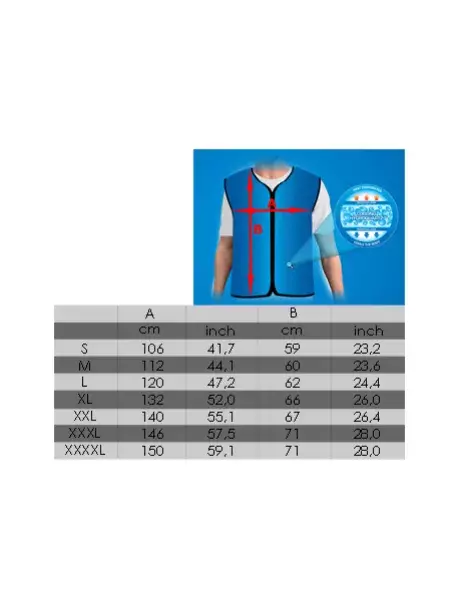 Chladící vesta Aqua CoolKeeper - velikosti
